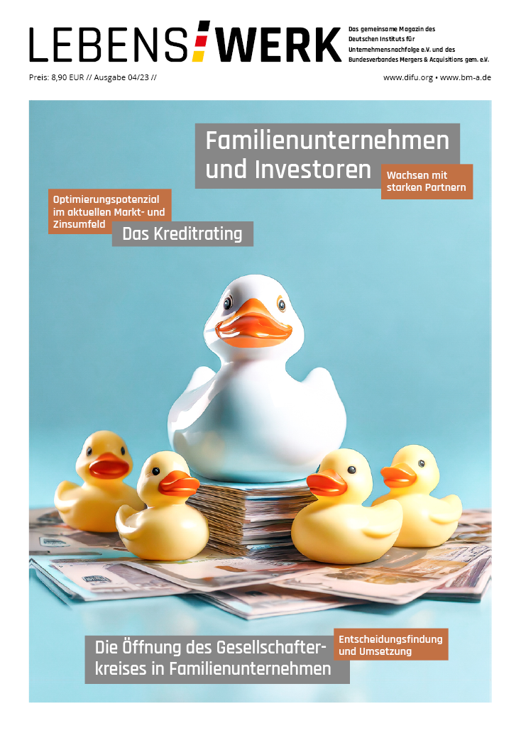Lebenswerk's magazine cover 2023 with family businesses and investors as a title